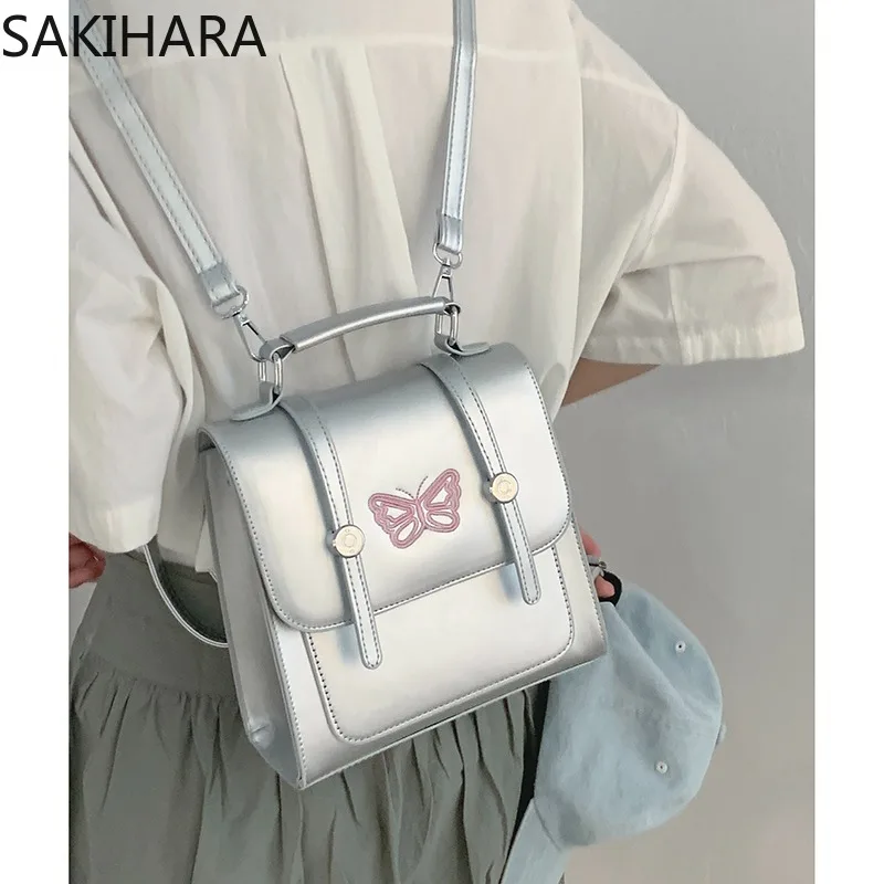 

Preppy Shoulder Bags for Female Sliver All Match Butterfly Embroidery Handbags PU Leather Fashion Casual Bolsas Para Mujeres