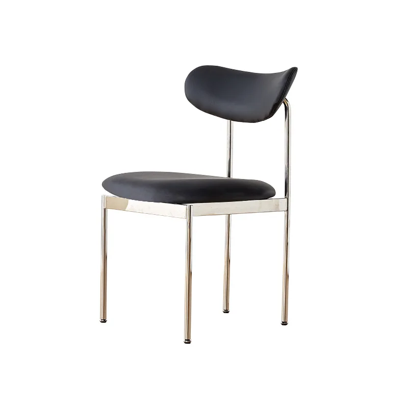 Leather light luxury dining chair French simple back Small apartment Internet celebrity cream style stainless steel medieval