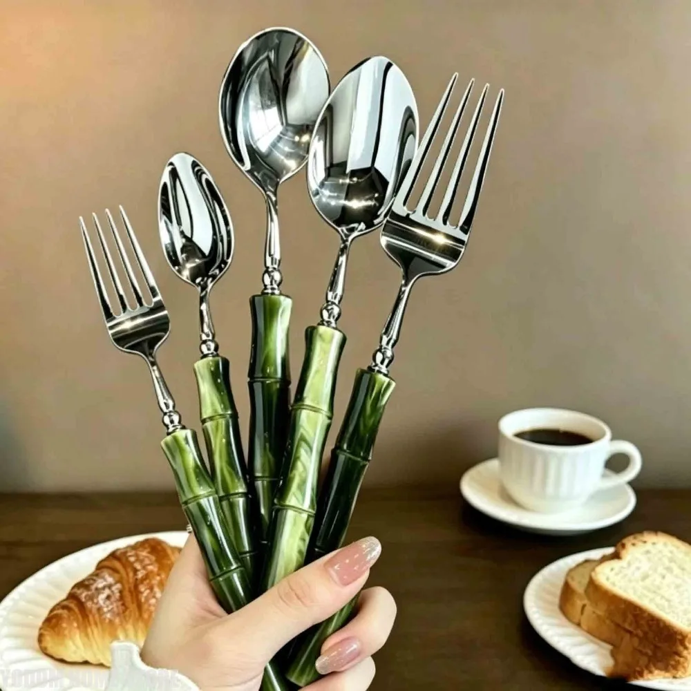 New Resin Tableware Bamboo Shape Stainless Steel Classic Quaint Atmospheric Durable Tableware Set