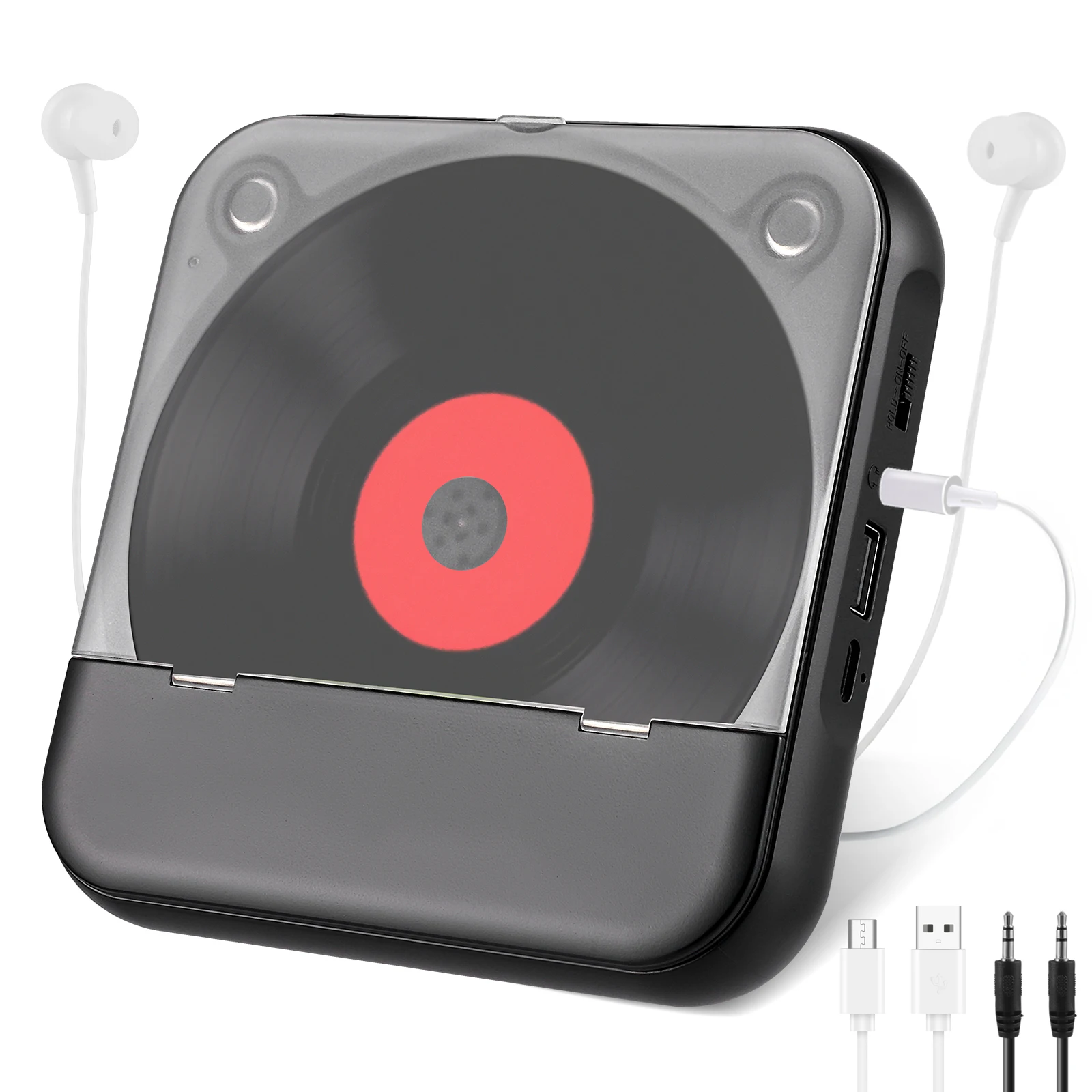 Lettore CD portatile con Bluetooth 5.3, lettore CD Walkman ricaricabile per la casa, altoparlanti HiFi integrati, cuffie, CD/AUX/USB