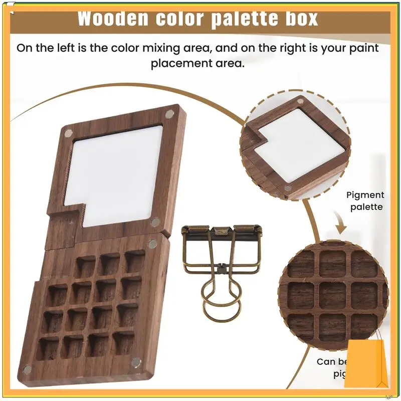 L52A-لوحة ألوان مائية محمولة، لوحة كتب رسم مكونة من 15 لونًا، صندوق لوحة خشبي، لوحة طلاء للسفر (بدون ألوان)