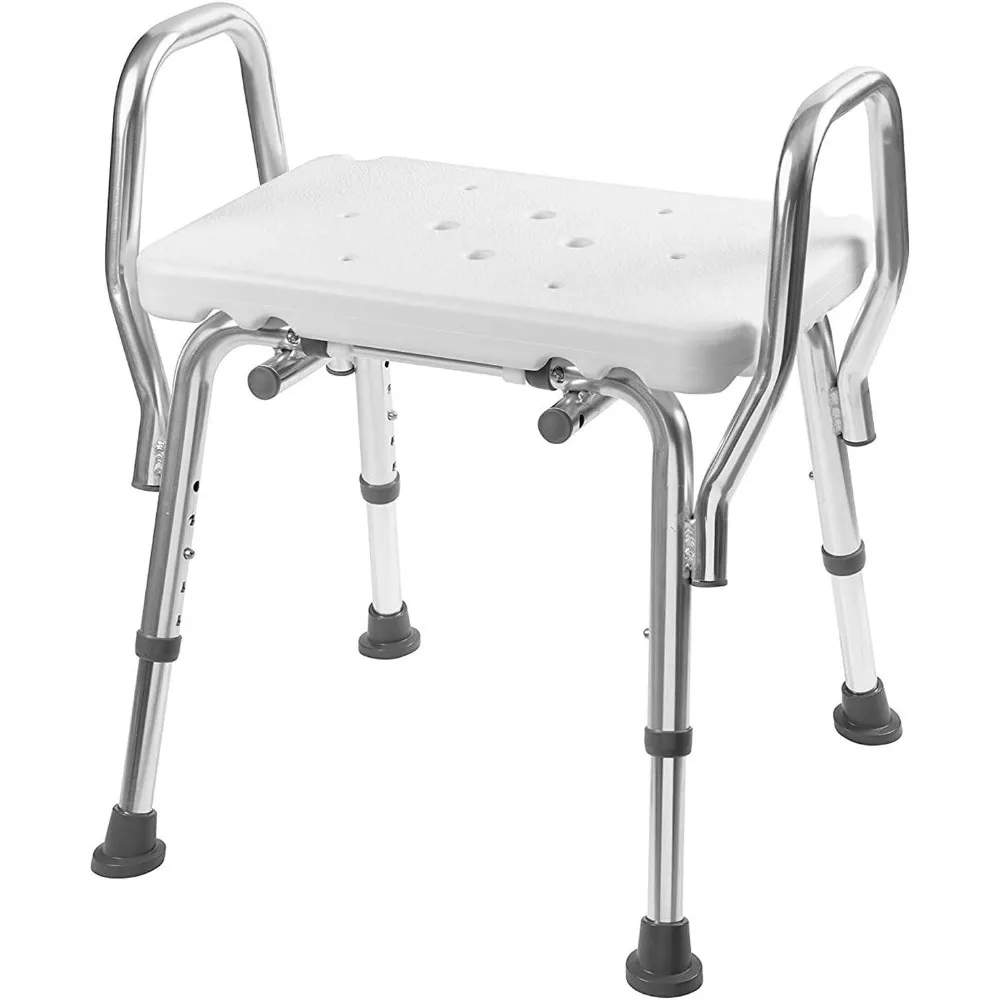 كرسي دش من الألومنيوم مع مقعد بلاستيكي للحوض والدش، تجميع غير قابل للانزلاق وخالي من الأدوات