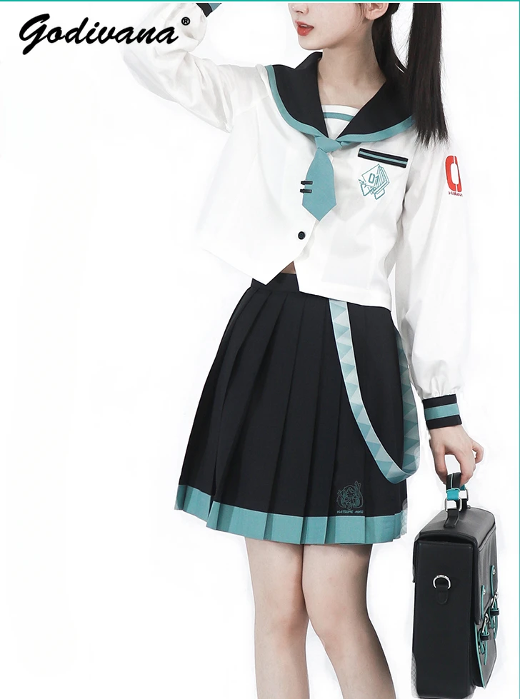 JK Uniform Skirt Set Japanese Style Women Girls Long Sleeve Sailor Collar Shirt Pleated Skirt Preppy Style Female Outfits