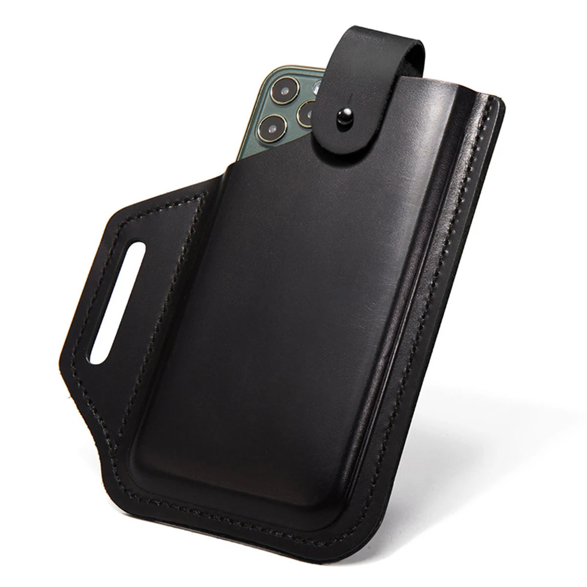 Leather Belt Phone Pouch, Leather Cell Phone Holster, Universal Leather Phone Case with Belt Loops, for Men and Women Large Coff