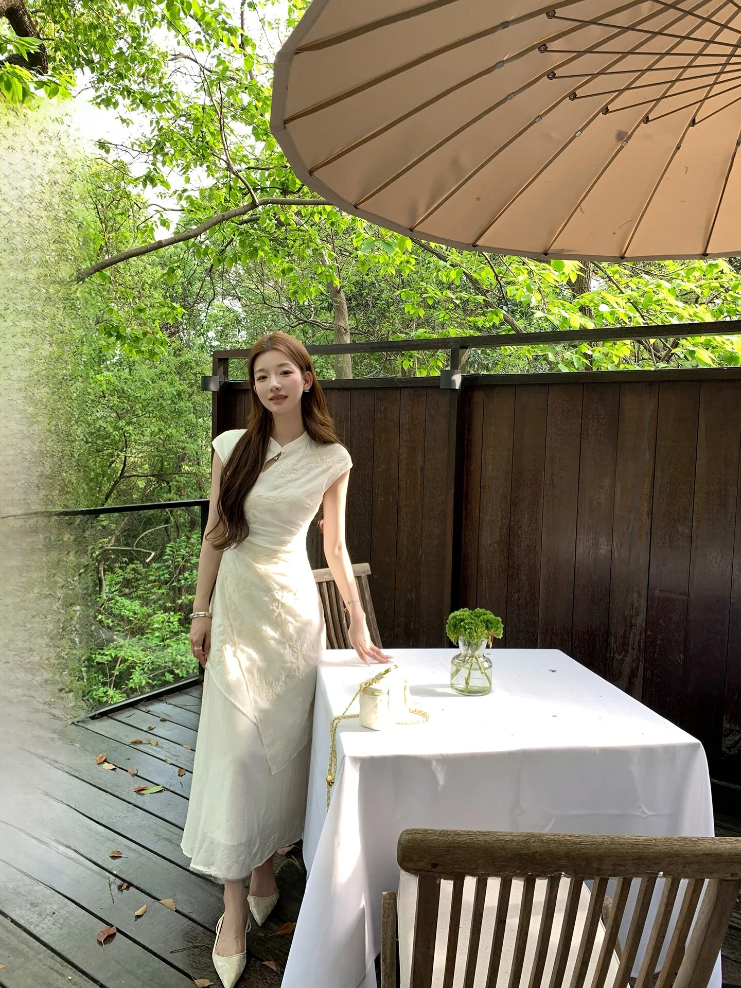 

Новое женское платье Serene Dusk White в китайском стиле с завышенной талией, А-силуэт, короткий рукав, летнее, для повседневной носки, модное