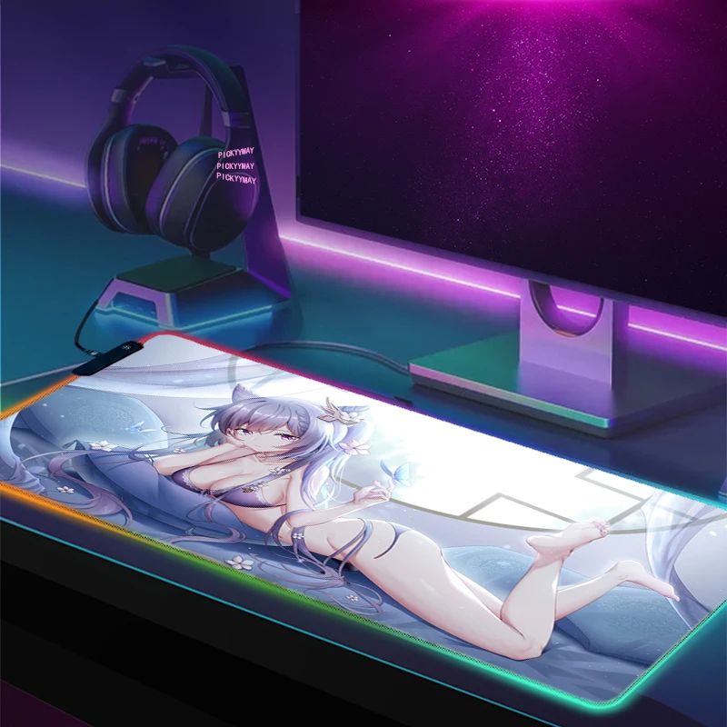 

Genshin RGB Mouse Pad Gaming Mousepads LED Mouse Mat Keyboard Mat Anti-slip Best Choice Mousepad XXL Luminous Desk Rug