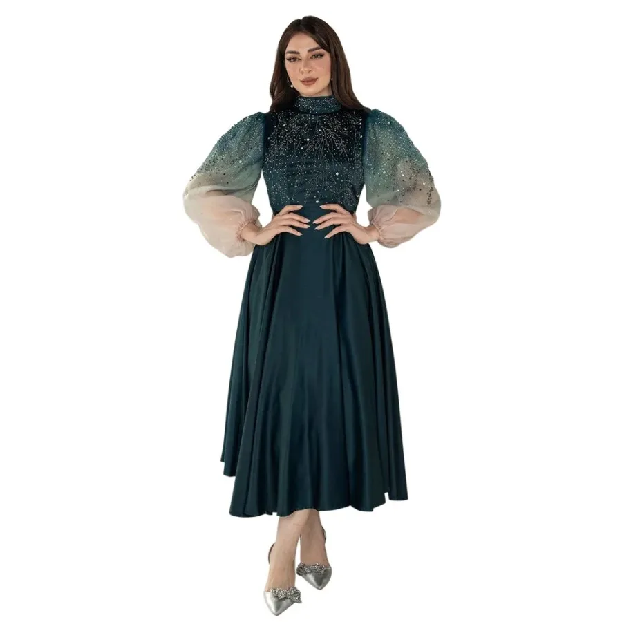 Abayas for Women Summer Fashion Muslim Women Long Sleeve O-neck Polyester Party Evening Long Maxi Dress Gowns Muslim Abaya