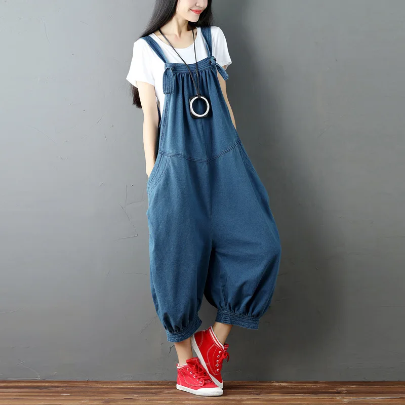 Female Clothes Casual Solid Color Sleeveless Denim Ankle-Length Jumpsuits 2023 Summer Loose High Waist Irregular Women Jumpsuit