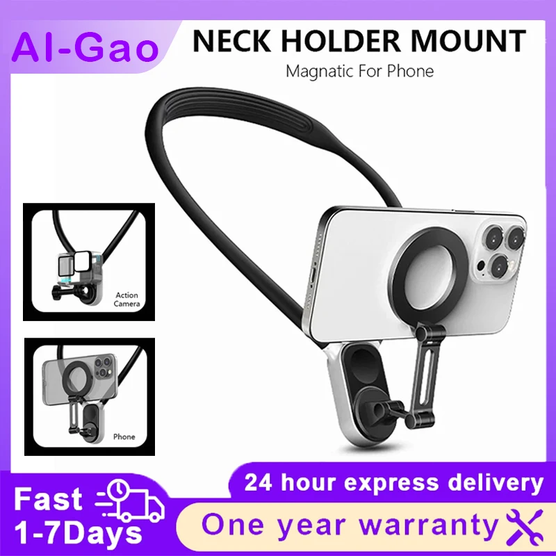 Magnetische Halshalterung aus Silikon mit Schnellverschluss für iPhone 15 14 13 12 Android SAMSUNG HUAWEI XIAOMI Vlog Selfie-Halterungszubehör