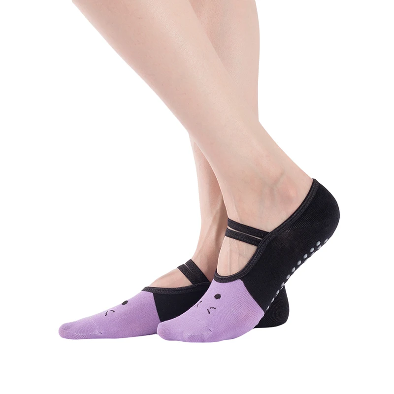 Calcetines de Yoga de vendaje para mujer, calcetines antideslizantes para el suelo, calcetines de Ballet de Pilates sin espalda de secado rápido, accesorios deportivos con estampado de gato