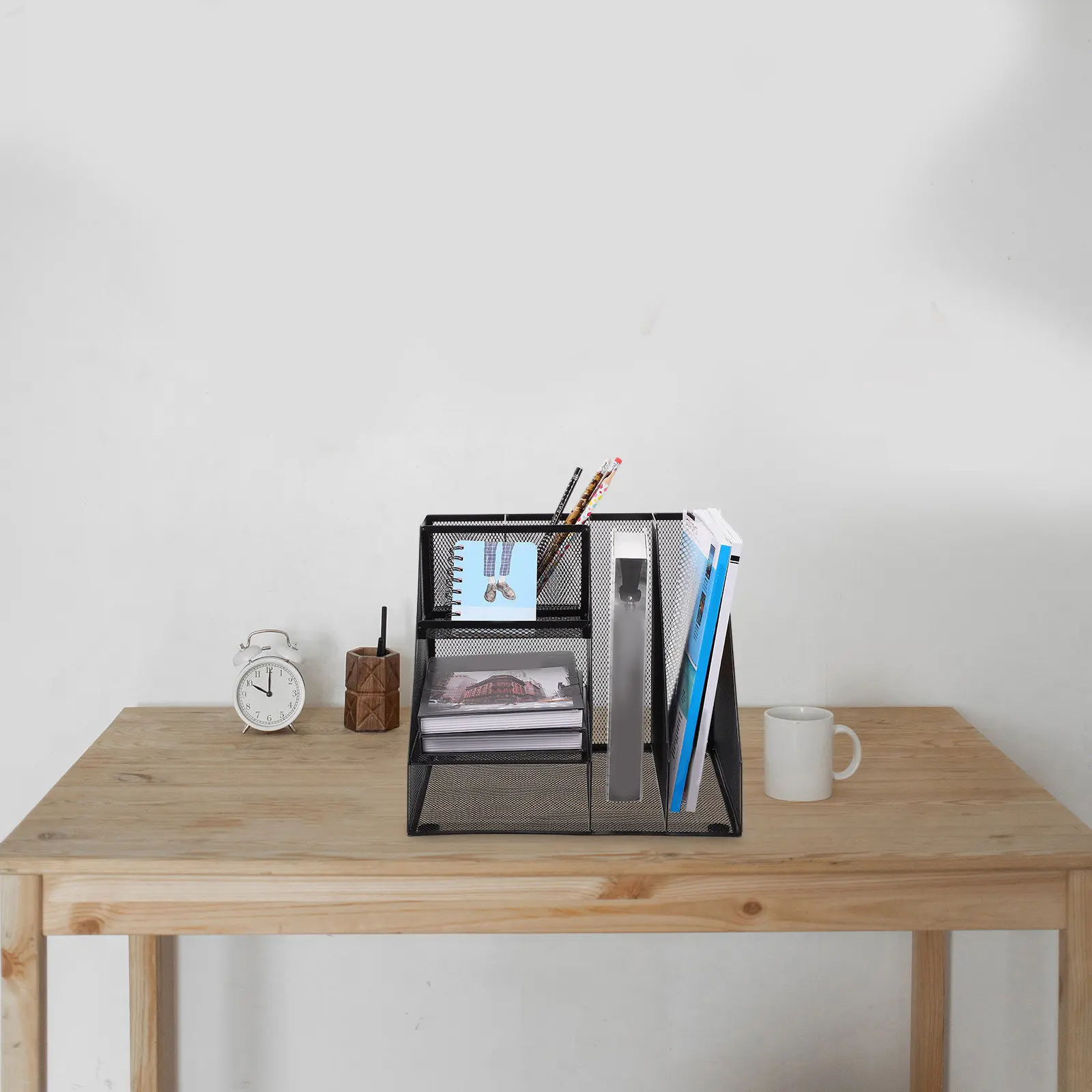 

1Pcs Premium Iron Desktop File Rack Multi-Compartment Office Document Organizer for Study Room Dorm Book and Paper Storage File