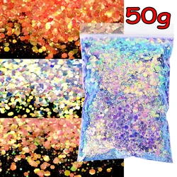 50G/Bag Chunky Glitter Hexagon Nail Sequins Holographic Iridescent Shiny Flakes Manicure Decorations Body/Eye Glitter Supplies