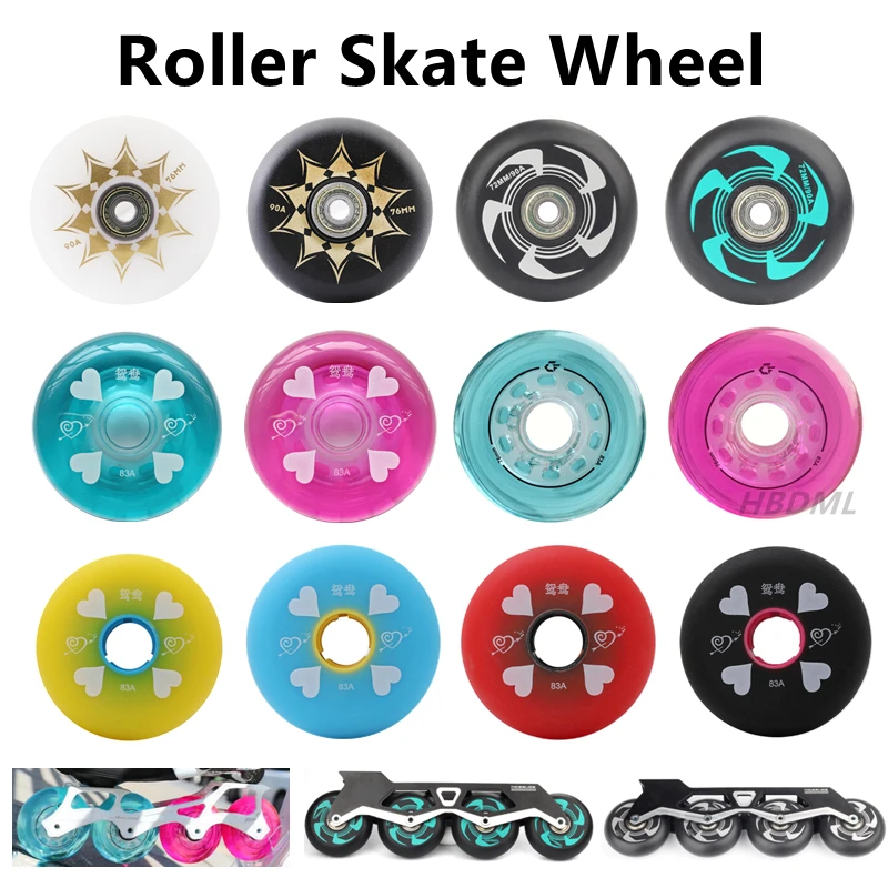 4PCS Roller Skate Wheel Inline Skates Rock Fancy Wheel 62mm 64mm 68mm 70mm 72mm 76mm 80mm PU Tyres 83A/85A/90A Bearing