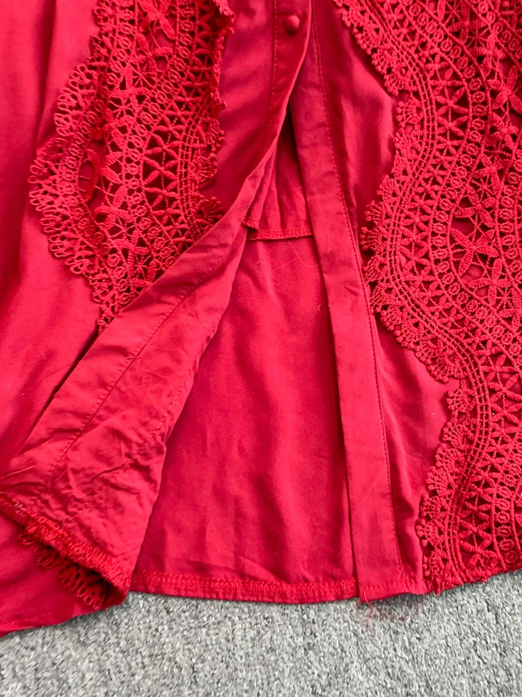 Elegant เสื้อแขนยาวผู้หญิง 2025 ใหม่ลูกไม้ Patchwork Maxi ชุดสีทึบพรรค Vestidos ชายหาดหลวม INKEO 5D148