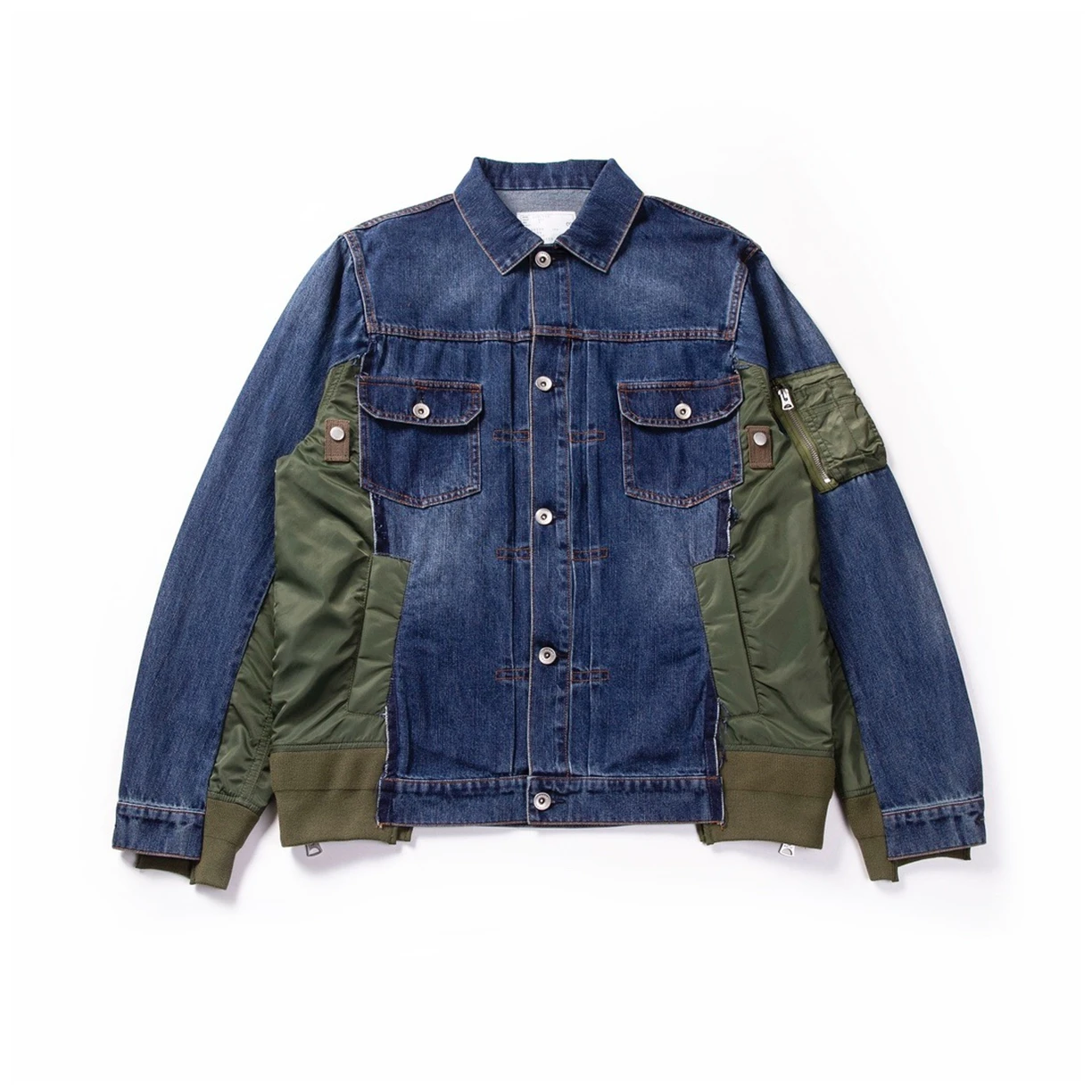 

Sacai Denim Nylon Twill t24 Fixed Fan Casual Splicing Denim Jacke