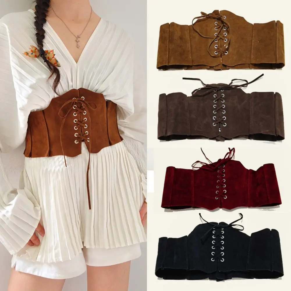 

Waist Corset Adjustable Pu Leather Corset Spicy Girl PU Leather Suede Wide Belt Waistband Elastic Brown Cummerbunds Outfits