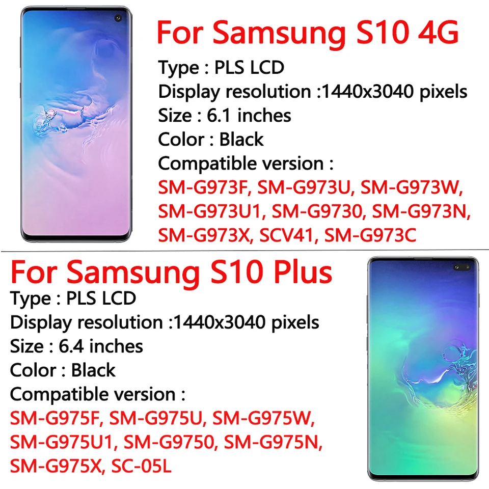 Super AMOLED para Samsung Galaxy S10 Plus LCD Display Táctil Digitalizador Ensamblaje para Samsung S10+ G973F G975F Pantalla 2