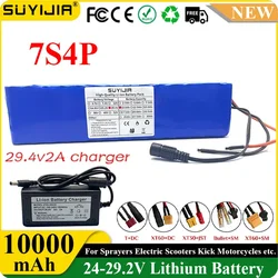 New 18650 7S4P 24V 10000mAh Rechargeable Li-ion Battery Pack Built-in BMS for Model Airplanes Electric Tools+ 29.4v 2A Charger