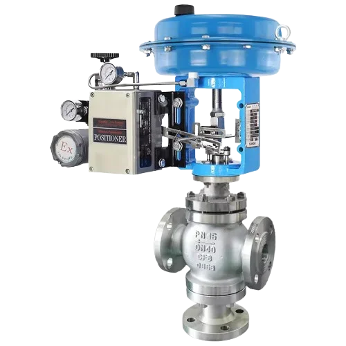 TLF DKV 3 Way Pneumatic Globe Valve Flanged Carbon Steel Control Valve WCB 3way Pneumatic Steam Modulating Valve