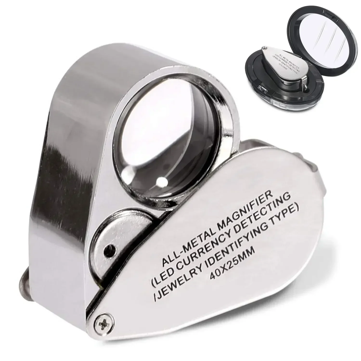 

40X Jewelers Loupe Magnifier Metal Magnifying Glasses LED UV Illuminated Jewelry Loop Pocket Folding Magnifying Glass for Coins