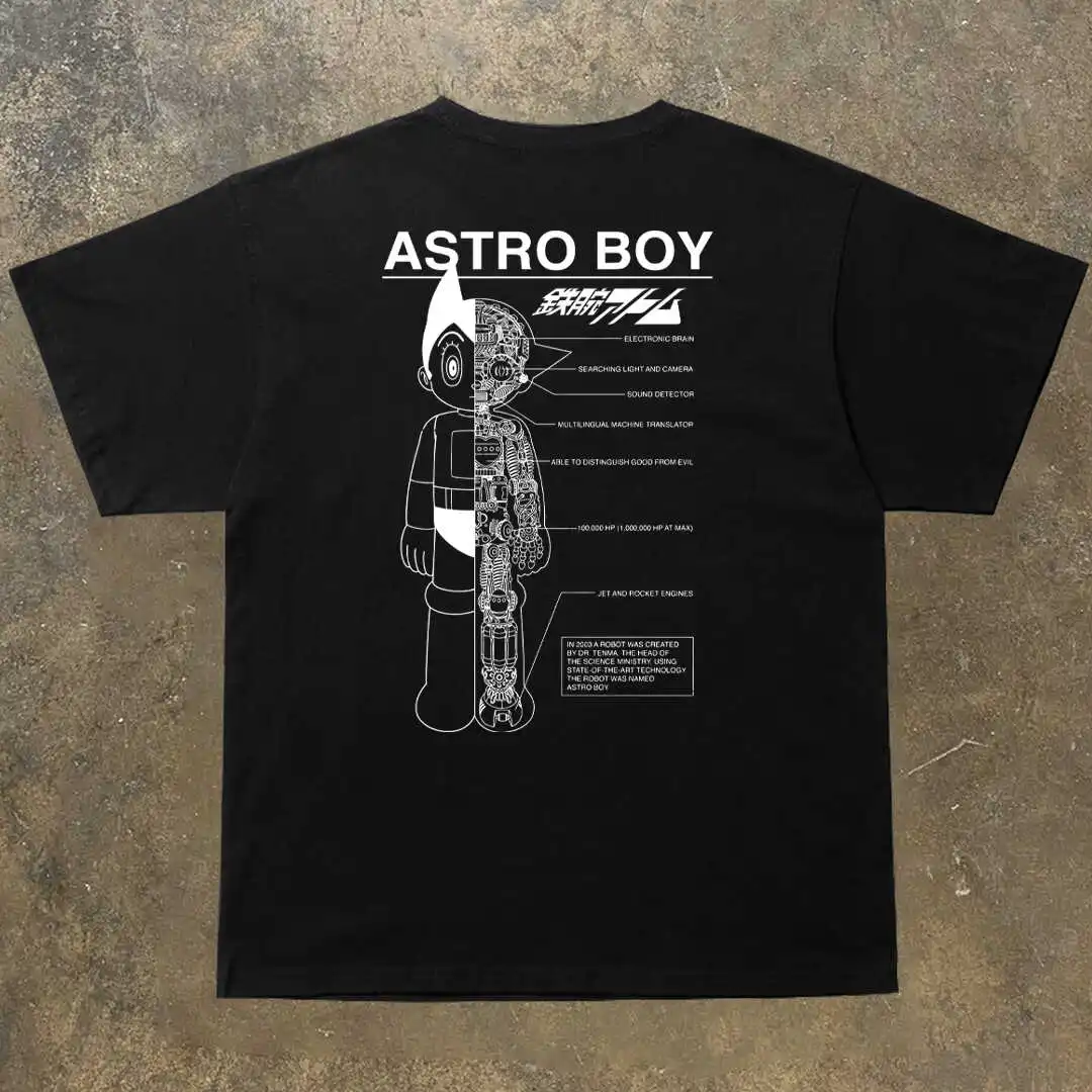 Short Sleeve Loose Cotton High Street Cartoon Astro Boy Print Top with Half Sleeve 100% Cotton Loose Tops Breathable Tee