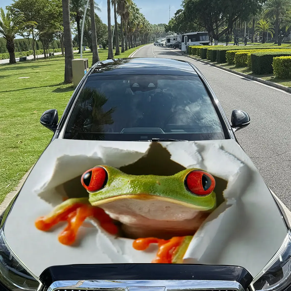 غطاء سيارة من الفينيل بنمط الضفدع اللطيف مقاوم للأشعة فوق البنفسجية، ملصقات زخرفية سهلة الاستخدام، مناسبة للشاحنات وسيارات الدفع الرباعي - متين، وات #1