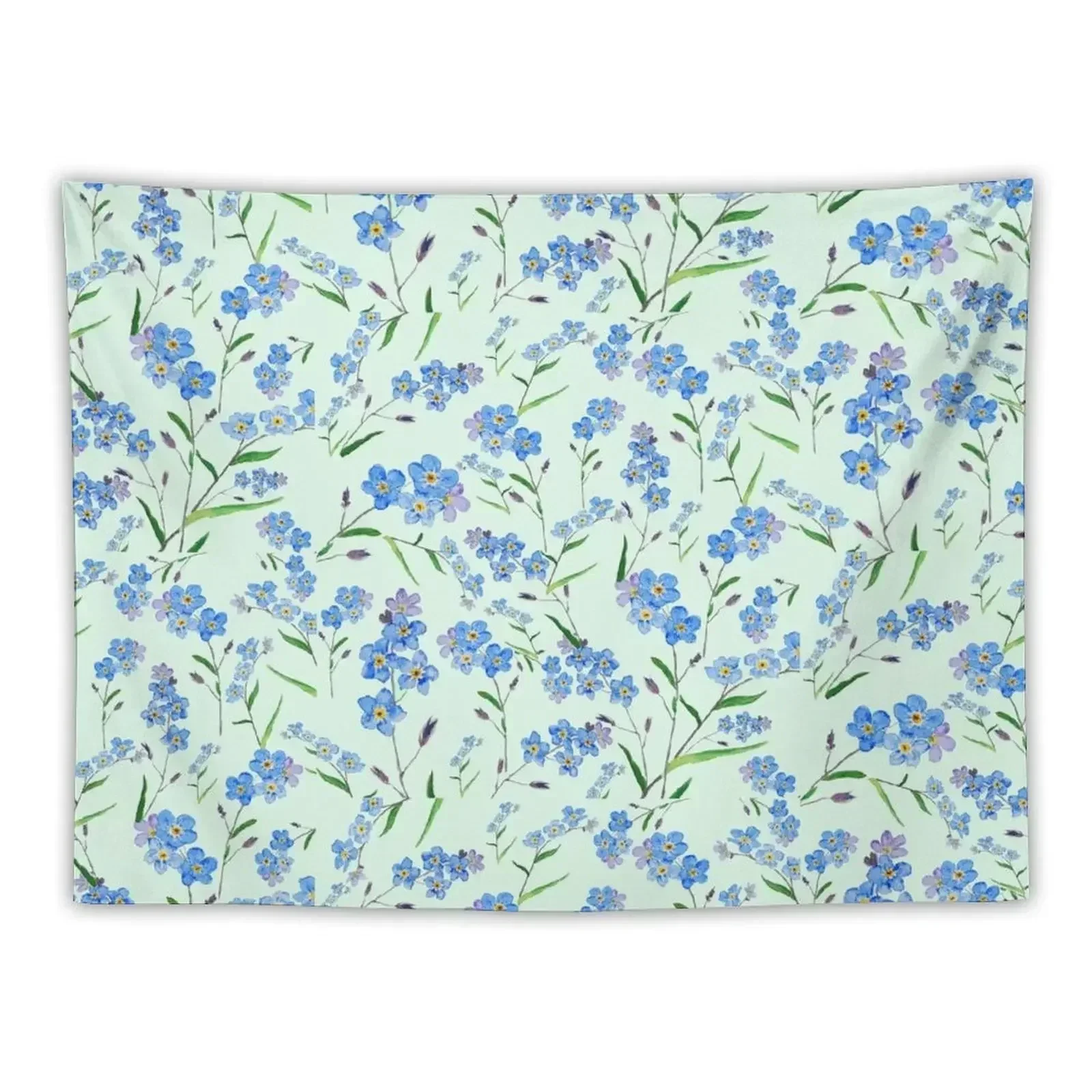 forget me not pattern in green background Tapestry Room Decorator Wall Decorations Room Decorations Aesthetic Tapestry