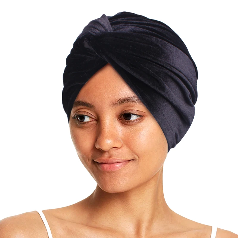 New Muslim Women Velvet Turban Hat Soft Stretch Cross Twist Cap Bandana Headband Chemo Beanie Cap Scarf Islamic Head Wrap