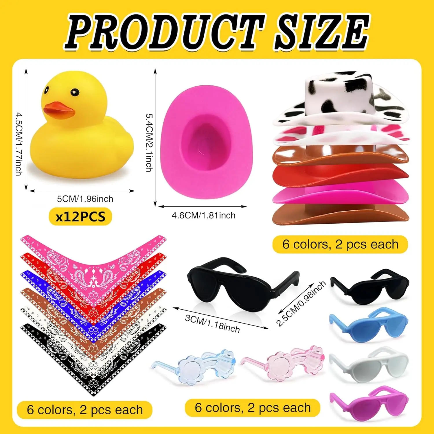 12 PCS Cowboy Duck with Hat and Sunglasses Mini Duckies Toys for Birthday Swimming Party Gift Favor