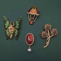Vintage Geometric Brooch Butterfly Bird Insect Drip Glaze Enamel Pin Niche Design Temperament Suit Coat Jewelry Accessories