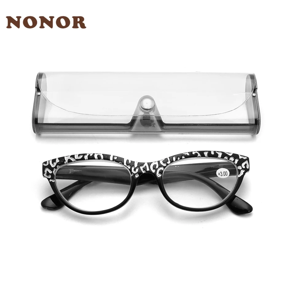 

NONOR Classic High Definition Lens Reading Glasses For Women Red Cat Eye Magnifying Old Flower Presbyopic Eyeglasses Frames +2.5