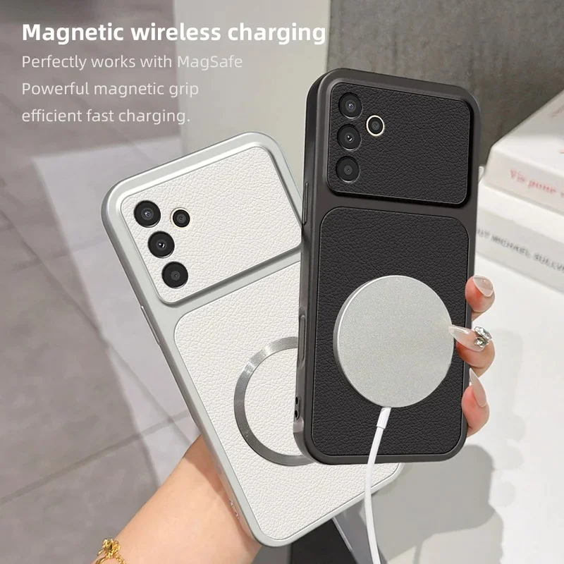 Dirt-resistant, Anti-Fingerprint Lychee Skin Texture Phone Case Compatible With Samsung Galaxy A27 With Magnetic Ring Cover