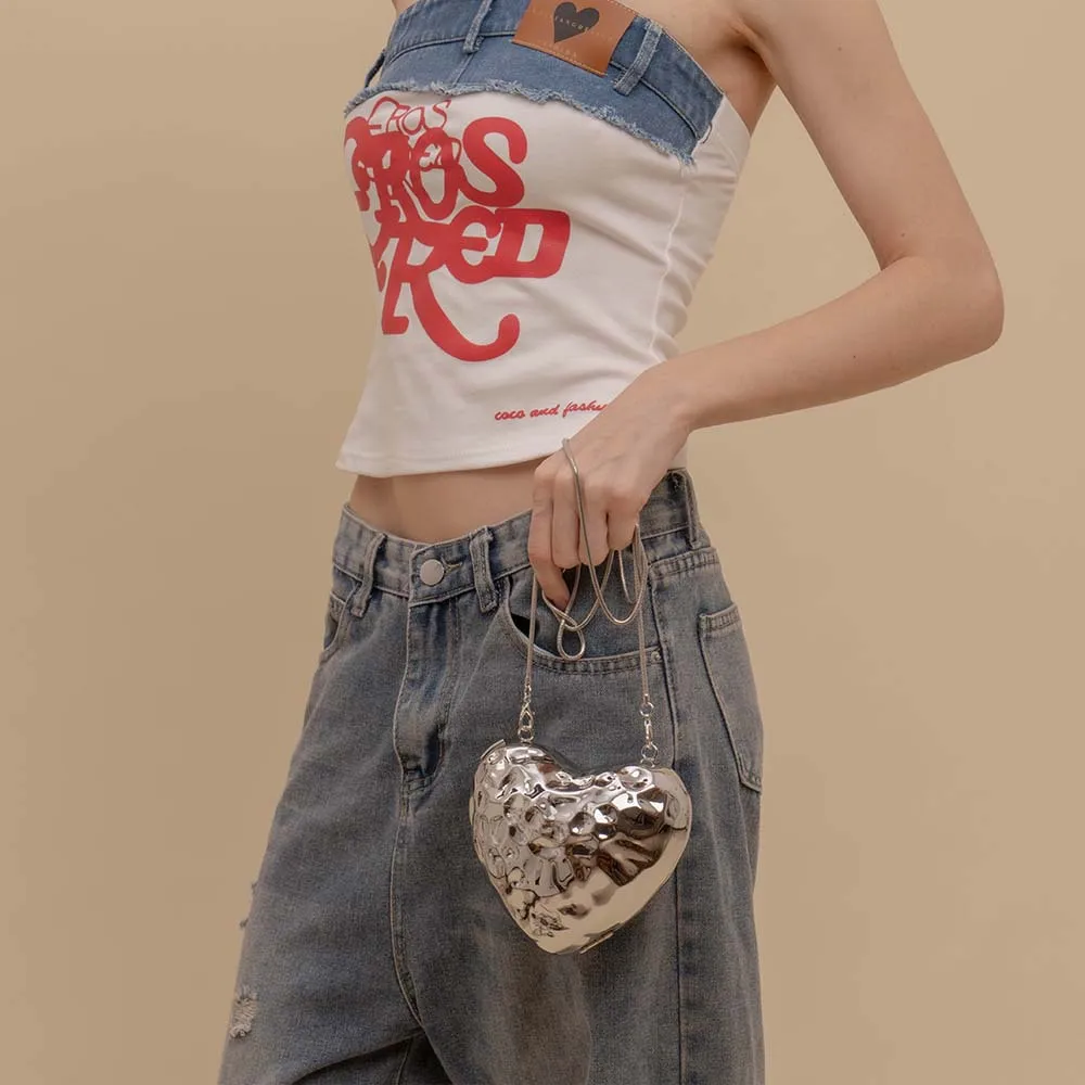 

New Fashionable Women's Shoulder and Crossbody Bag Unusual Shell Iron Box Heart-shaped Evening Clutch Bag