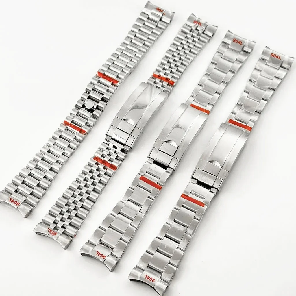 

20MM Width Silver Presidential Solid Bracelet 904L Stainless Steel Glide Lock Clasp Wristband for Sub Log NH34 NH35 Watch Case