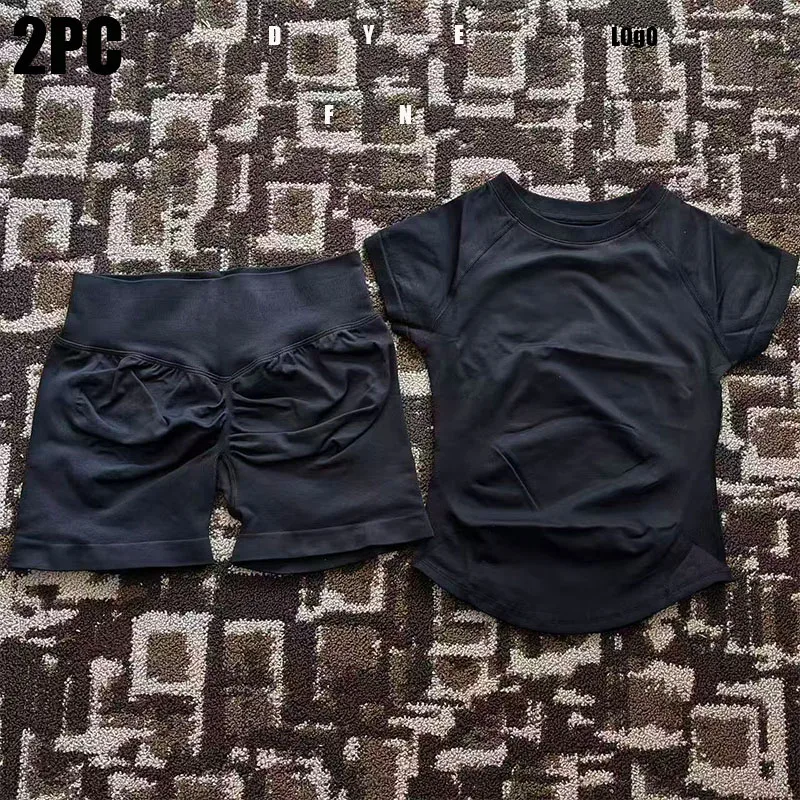 PHGYL 2Pieces Impact Sports Sets Short Sleeve Seamless Yoga Top Fitness Set Women Workout Running Sports Shorts Gym Suit