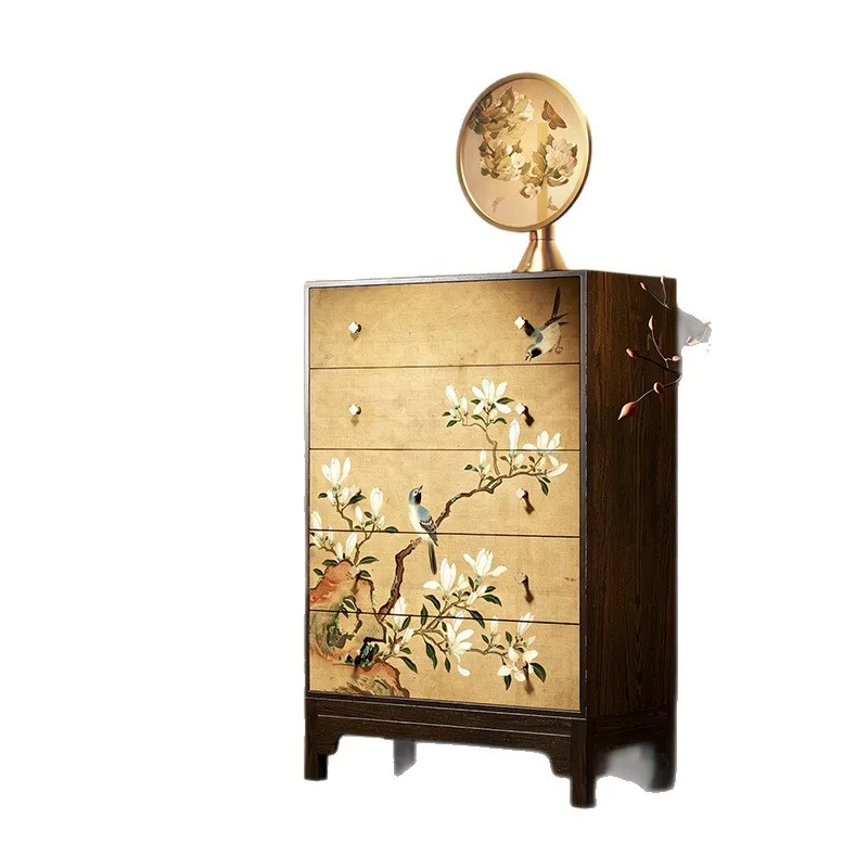 LTT Song-style aesthetics Yutang Chunyu solid wood chest cabinet living room entrance storage cabinet drawer locker