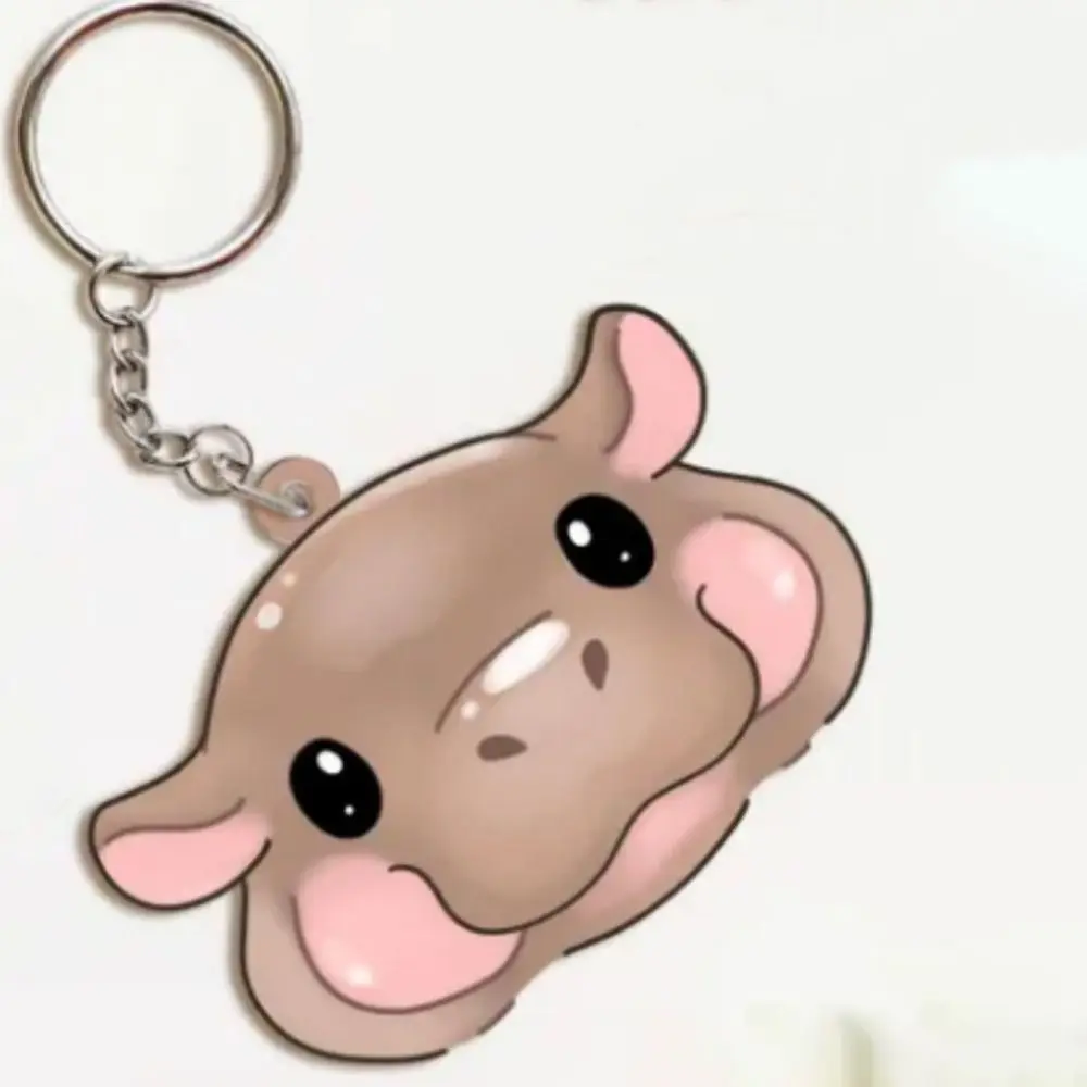 Creative Funny Moo Deng Key Ring Anti-loss Thai Style Cartoon Hippo Pendant Acrylic Bag Charm Animal Keychains Decoration