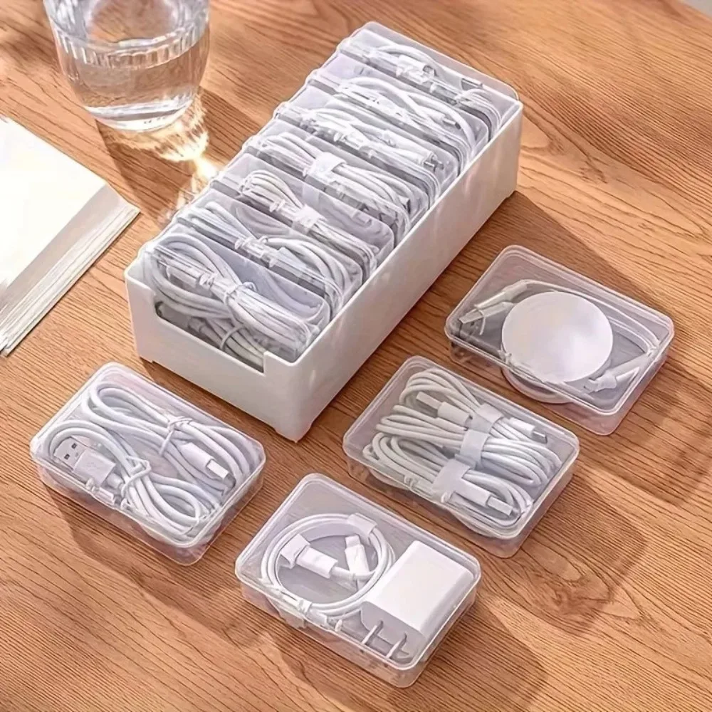 Detachable Partition Desktop Cable Organizer Data Charging Cable Earphone Storage Box Transparent Multifunctional Drawer Storage
