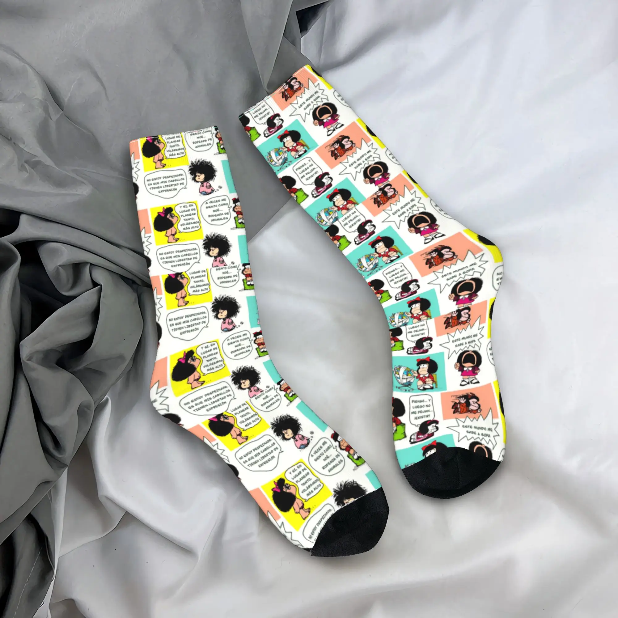 

Custom Cute Print Manga Quino Mafalda Socks for Women Men Stretchy Summer Autumn Winter Kawaii Cartoon Crew Socks