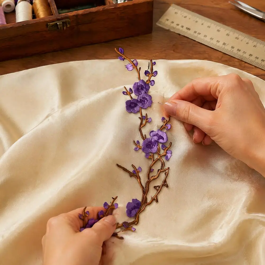 Diy Decorative Patches for Hats Plum Blossom Embroidery Patch Vintage Cherry Blossom Patches for Clothing Iron-on for Jeans