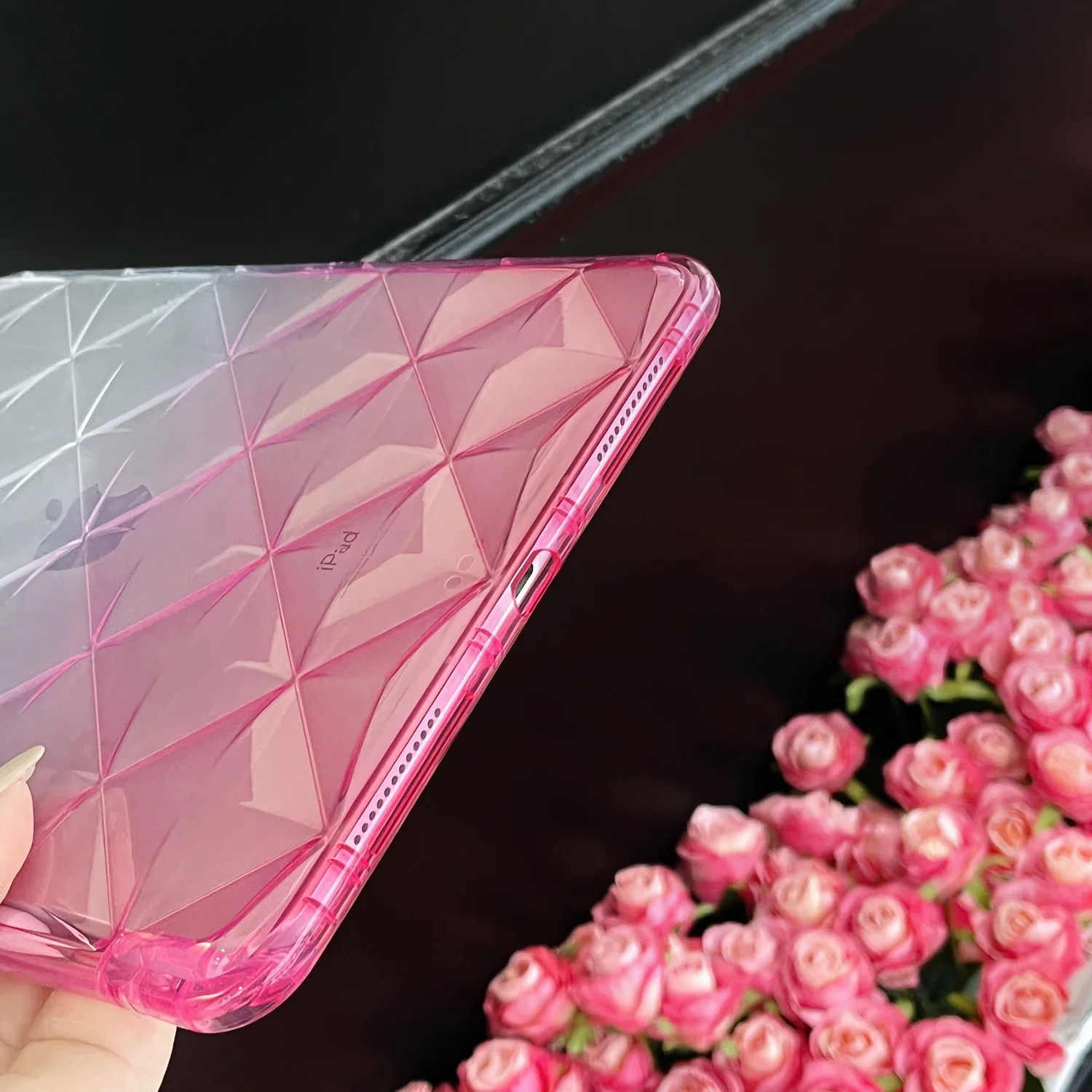 For iPad 7 8 9 10 Air 4 5 Pro 11 inch Mini 6 Case Cover Gradient Color Rhombus Clear Transparent Soft Silicone Thick Shockproof