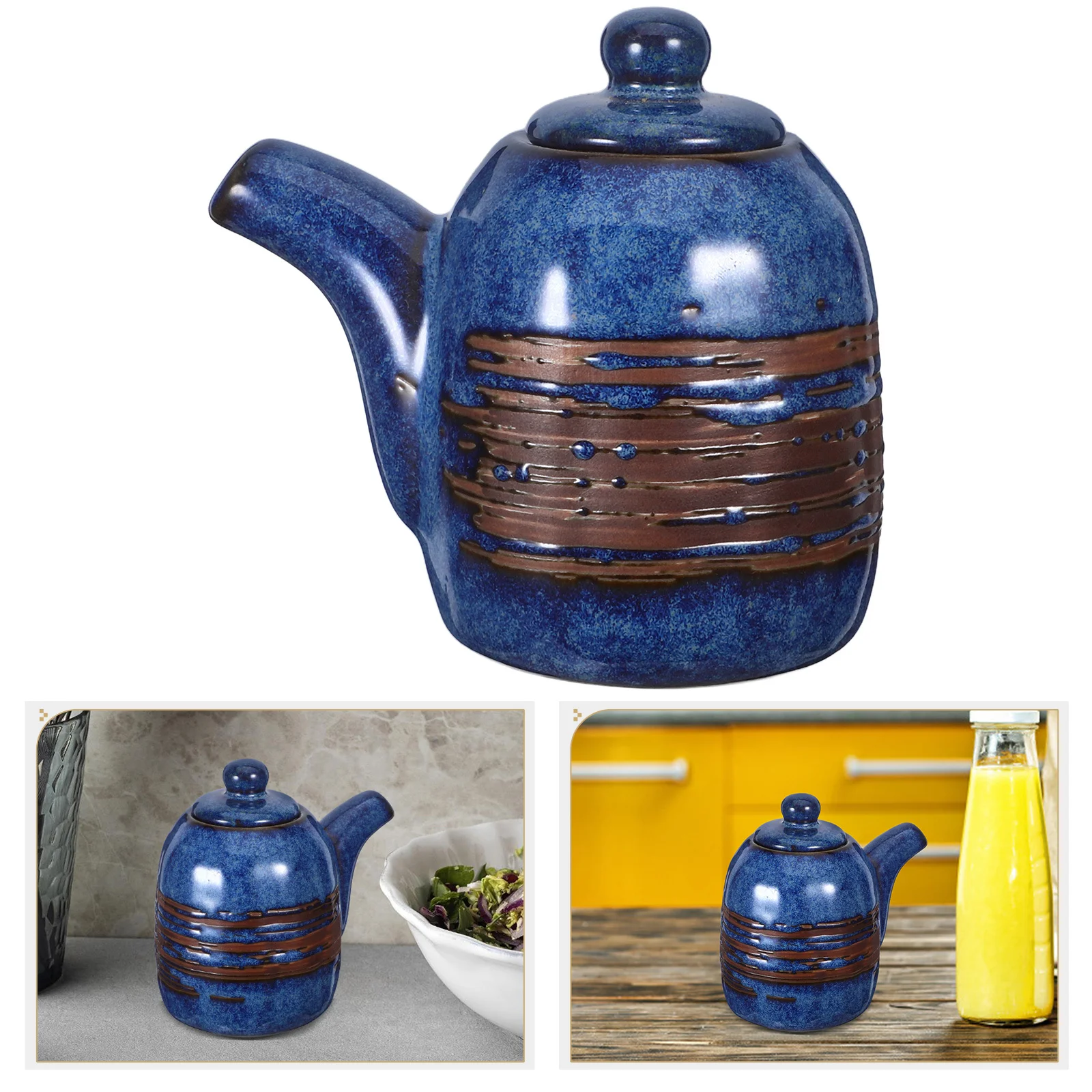 

Ceramic Condiment Pot Japanese Style Vintage Soy Sauce Dispenser Kitchen Vinegar Bottle Leakproof Shoyu Cruet Soy Sauce Bottle