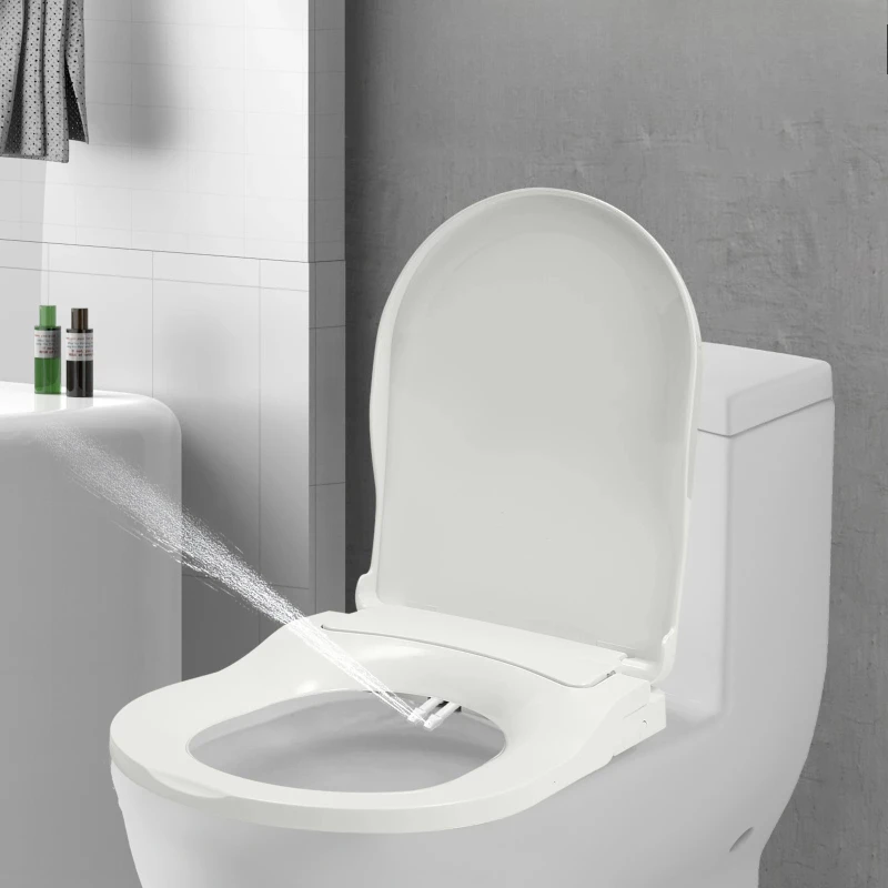 Non-Electric Bidet Toilet Seat Toilet Bidet Lid Fits Elongated Toilets, Dual Nozzle D-shaped with Cleaner Flush Hose