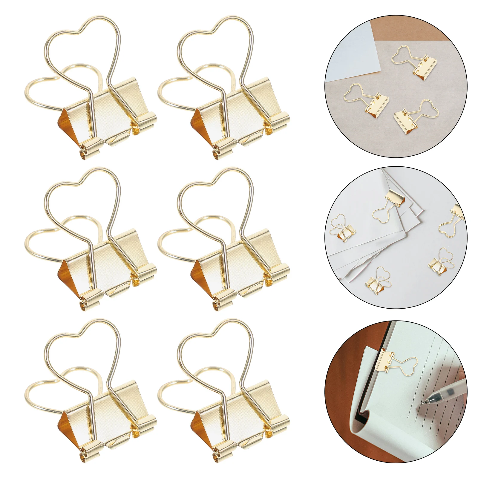 

10pcs Long Metal Binder Metal Clips For Hanging for Office Home Golden Heart Small Binder Clips Paper Stationery Mini
