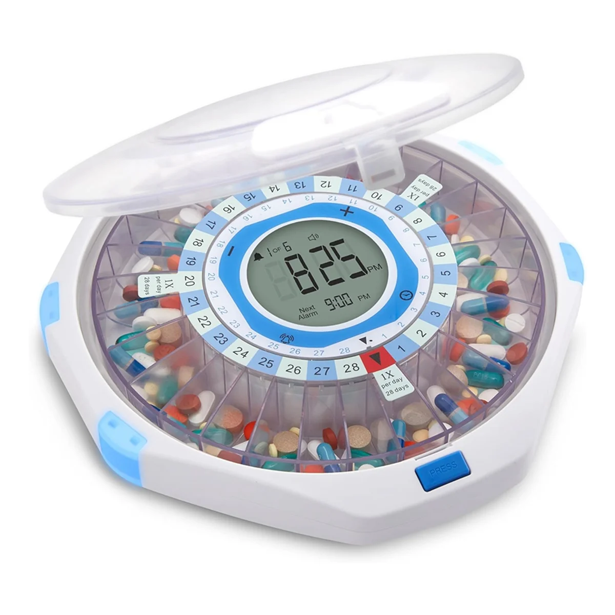 

WiFi Automatic Pill Dispenser and Remote Medication Monitoring System, Adjustable Lights for Every 9 Dose, Prescription