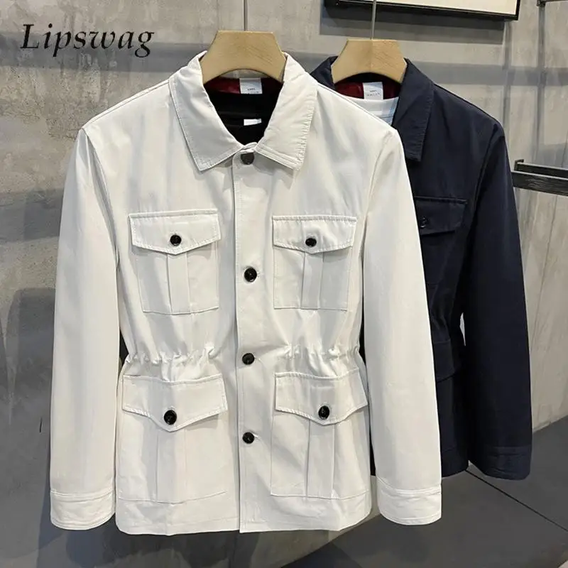 

Outdoor Casual Mens Jacket Stylish Multi Pocket Buttoned Utility Jackets Spring Fall Men Clothing Vintage Solid Color Outerwear