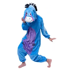 Soft Flannel Cartoon Anime Animal Onesies Pajama Donkey Costume For Adults Halloween Carnival Party Clothing