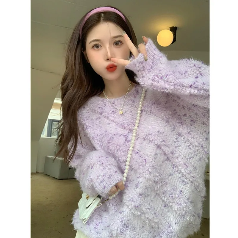 

Мягкий уютный женский свитер, свободный ленивый круглый трикотажный топ Ne Long Sve для весенне-осеннего дизайна Sensation