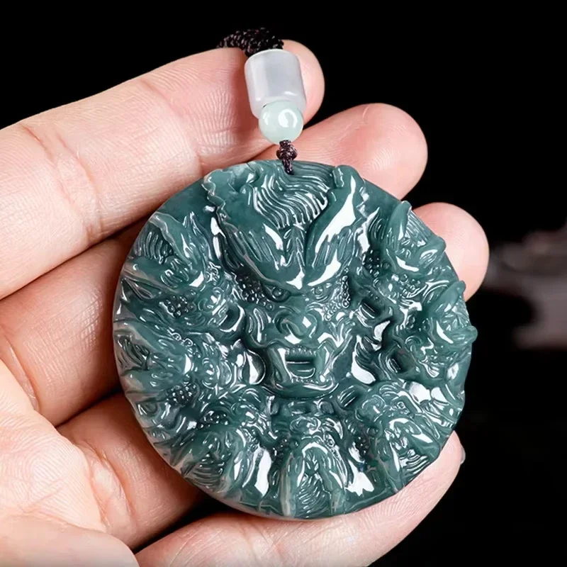 

A-goods Jadeite Blue Water Pendant Zodiac Dragon Jade Pendant Fashion High-grade Men and Women Beads Treasure Jade Necklace