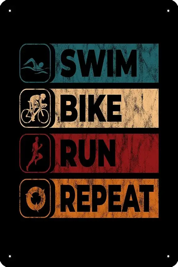 1p,Swim Bike Run Repeat Vintage Triathlon Poster Metal Tin Sign  Funny Man Cave Home Office Bar Decor